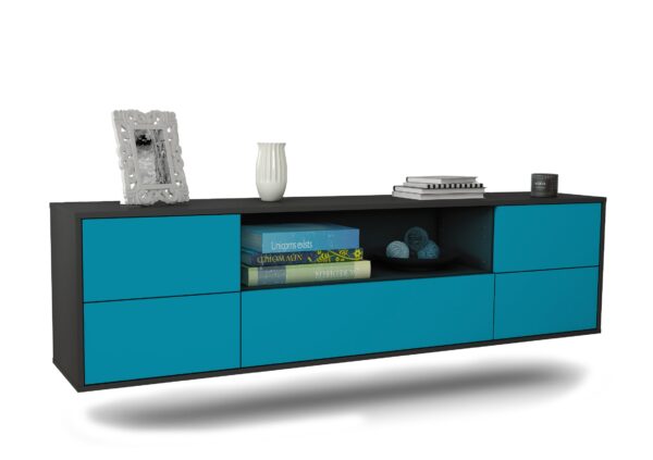 Lowboard Buffalo | hängend | Korpus Anthrazit | Front in Türkis | 180x49x35cm (BxHxT)