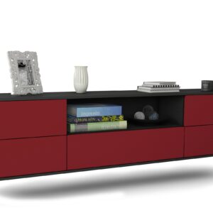 Lowboard Buffalo | hängend | Korpus Anthrazit | Front in Bordeaux | 180x49x35cm (BxHxT)