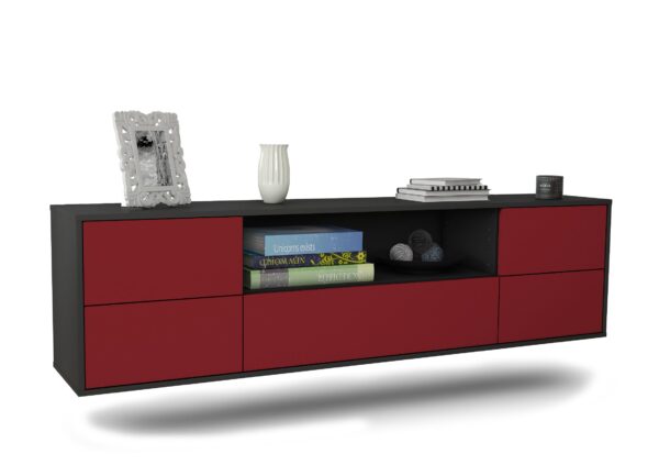 Lowboard Buffalo | hängend | Korpus Anthrazit | Front in Bordeaux | 180x49x35cm (BxHxT)