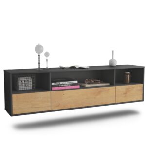 Lowboard Plano | hängend | Korpus Anthrazit | Front in Eiche Holz Optik | 180x49x35cm (BxHxT)