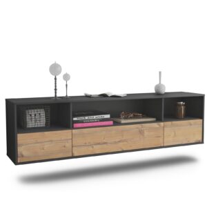 Lowboard Plano | hängend | Korpus Anthrazit | Front in Pinie Holz Optik | 180x49x35cm (BxHxT)