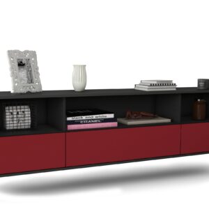 Lowboard Plano | hängend | Korpus Anthrazit | Front in Bordeaux | 180x49x35cm (BxHxT)