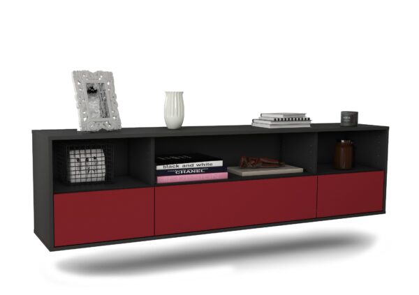 Lowboard Plano | hängend | Korpus Anthrazit | Front in Bordeaux | 180x49x35cm (BxHxT)