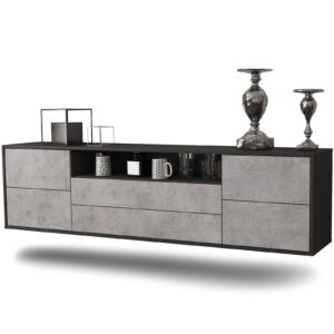 Lowboard Fort Wayne | hängend | Korpus Anthrazit | Front in Beton Optik | 180x49x35cm (BxHxT)