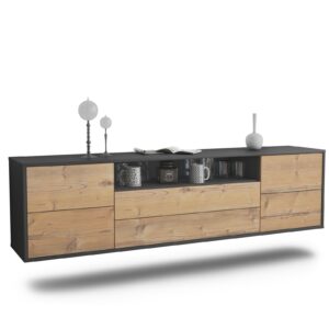 Lowboard Fort Wayne | hängend | Korpus Anthrazit | Front in Pinie Holz Optik | 180x49x35cm (BxHxT)