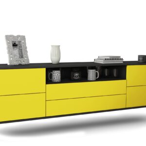 Lowboard Fort Wayne | hängend | Korpus Anthrazit | Front in Gelb | 180x49x35cm (BxHxT)