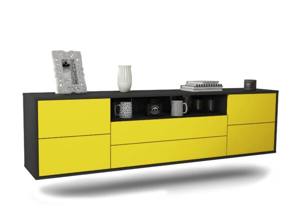 Lowboard Fort Wayne | hängend | Korpus Anthrazit | Front in Gelb | 180x49x35cm (BxHxT)