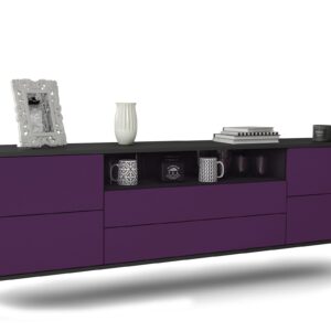 Lowboard Fort Wayne | hängend | Korpus Anthrazit | Front in Lila | 180x49x35cm (BxHxT)
