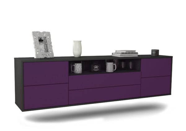 Lowboard Fort Wayne | hängend | Korpus Anthrazit | Front in Lila | 180x49x35cm (BxHxT)