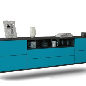 Lowboard Fort Wayne | hängend | Korpus Anthrazit | Front in Türkis | 180x49x35cm (BxHxT)
