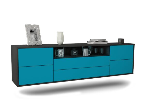 Lowboard Fort Wayne | hängend | Korpus Anthrazit | Front in Türkis | 180x49x35cm (BxHxT)