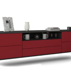 Lowboard Fort Wayne | hängend | Korpus Anthrazit | Front in Bordeaux | 180x49x35cm (BxHxT)
