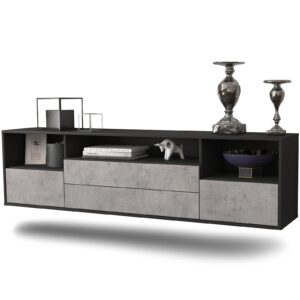 Lowboard Henderson | hängend | Korpus Anthrazit | Front in Beton Optik | 180x49x35cm (BxHxT)