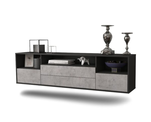 Lowboard Henderson | hängend | Korpus Anthrazit | Front in Beton Optik | 180x49x35cm (BxHxT)