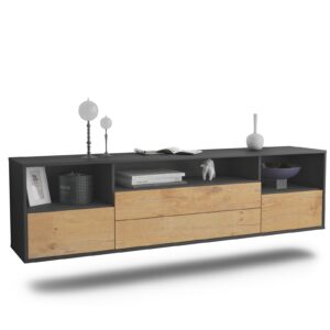 Lowboard Henderson | hängend | Korpus Anthrazit | Front in Eiche Holz Optik | 180x49x35cm (BxHxT)