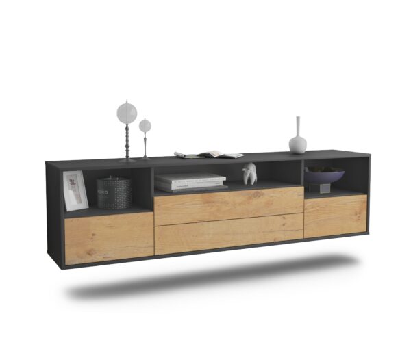 Lowboard Henderson | hängend | Korpus Anthrazit | Front in Eiche Holz Optik | 180x49x35cm (BxHxT)