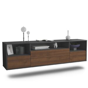 Lowboard Henderson | hängend | Korpus Anthrazit | Front in Walnuss Holz Optik | 180x49x35cm (BxHxT)
