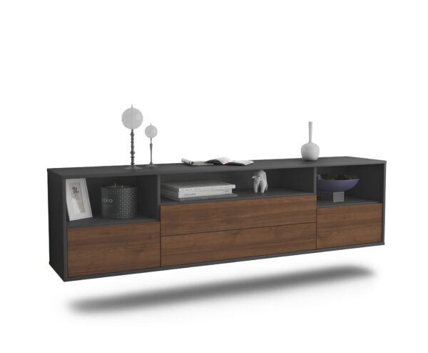 Lowboard Henderson | hängend | Korpus Anthrazit | Front in Walnuss Holz Optik | 180x49x35cm (BxHxT)