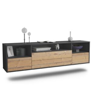 Lowboard Henderson | hängend | Korpus Anthrazit | Front in Pinie Holz Optik | 180x49x35cm (BxHxT)