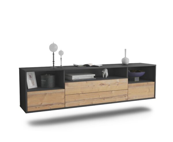 Lowboard Henderson | hängend | Korpus Anthrazit | Front in Pinie Holz Optik | 180x49x35cm (BxHxT)
