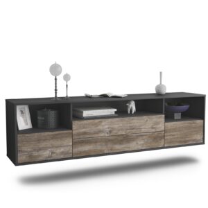 Lowboard Henderson | hängend | Korpus Anthrazit | Front in Treibholz Holz Optik | 180x49x35cm (BxHxT)