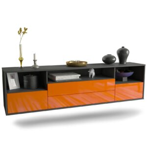 Lowboard Henderson | hängend | Korpus Anthrazit | Front in Hochglanz Orange | 180x49x35cm (BxHxT)