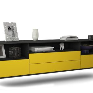 Lowboard Henderson | hängend | Korpus Anthrazit | Front in Gelb | 180x49x35cm (BxHxT)