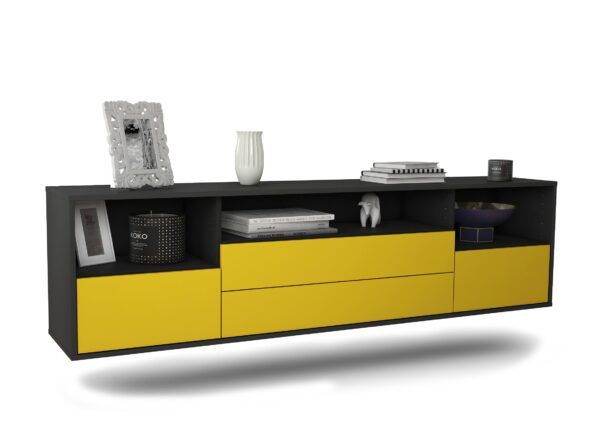 Lowboard Henderson | hängend | Korpus Anthrazit | Front in Gelb | 180x49x35cm (BxHxT)