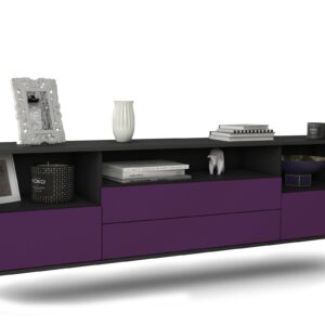 Lowboard Henderson | hängend | Korpus Anthrazit | Front in Lila | 180x49x35cm (BxHxT)