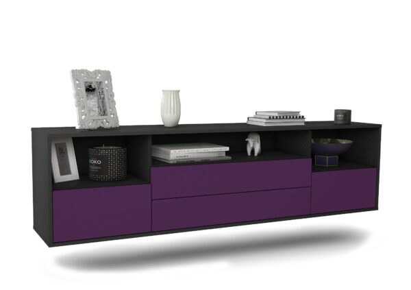 Lowboard Henderson | hängend | Korpus Anthrazit | Front in Lila | 180x49x35cm (BxHxT)