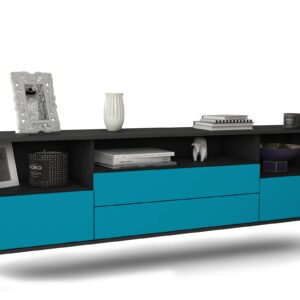 Lowboard Henderson | hängend | Korpus Anthrazit | Front in Türkis | 180x49x35cm (BxHxT)