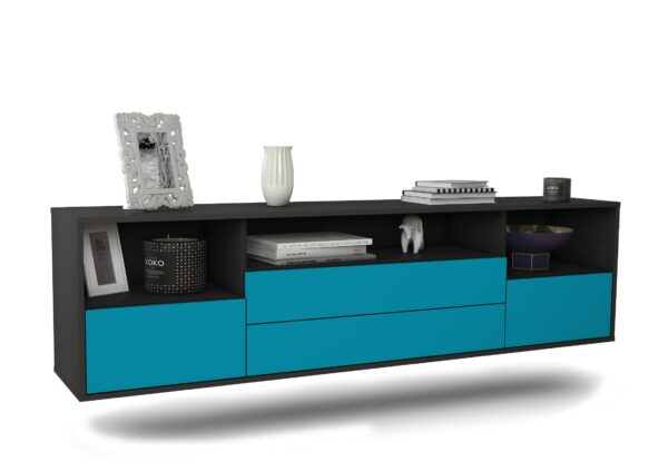 Lowboard Henderson | hängend | Korpus Anthrazit | Front in Türkis | 180x49x35cm (BxHxT)