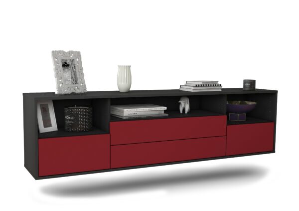 Lowboard Henderson | hängend | Korpus Anthrazit | Front in Bordeaux | 180x49x35cm (BxHxT)