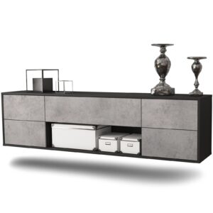 Lowboard Lincoln | hängend | Korpus Anthrazit | Front in Beton Optik | 180x49x35cm (BxHxT)