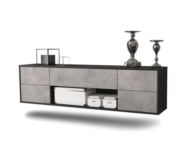 Lowboard Lincoln | hängend | Korpus Anthrazit | Front in Beton Optik | 180x49x35cm (BxHxT)