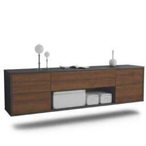 Lowboard Lincoln | hängend | Korpus Anthrazit | Front in Walnuss Holz Optik | 180x49x35cm (BxHxT)