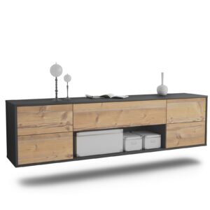 Lowboard Lincoln | hängend | Korpus Anthrazit | Front in Pinie Holz Optik | 180x49x35cm (BxHxT)