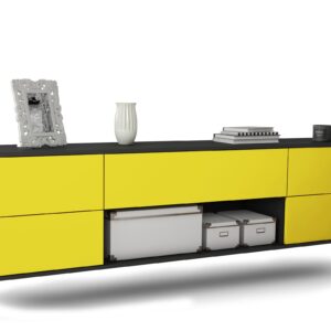 Lowboard Lincoln | hängend | Korpus Anthrazit | Front in Gelb | 180x49x35cm (BxHxT)