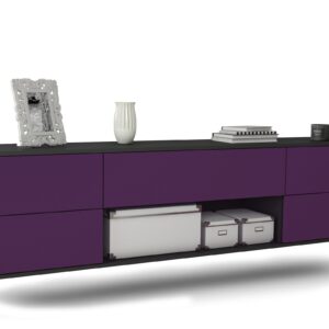Lowboard Lincoln | hängend | Korpus Anthrazit | Front in Lila | 180x49x35cm (BxHxT)