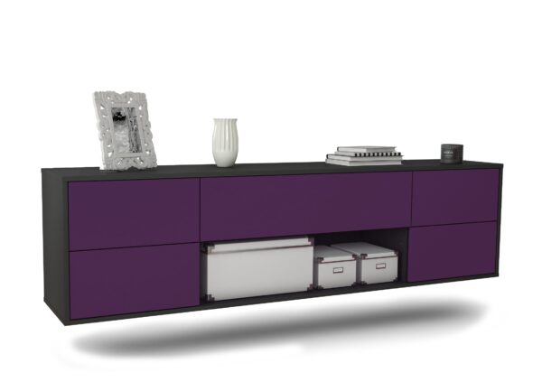 Lowboard Lincoln | hängend | Korpus Anthrazit | Front in Lila | 180x49x35cm (BxHxT)