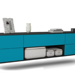 Lowboard Lincoln | hängend | Korpus Anthrazit | Front in Türkis | 180x49x35cm (BxHxT)