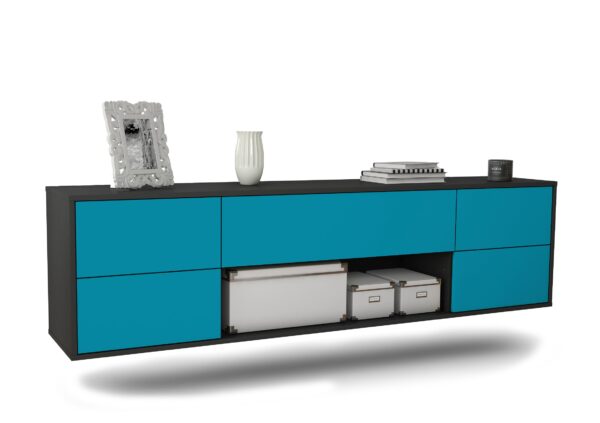 Lowboard Lincoln | hängend | Korpus Anthrazit | Front in Türkis | 180x49x35cm (BxHxT)