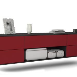 Lowboard Lincoln | hängend | Korpus Anthrazit | Front in Bordeaux | 180x49x35cm (BxHxT)