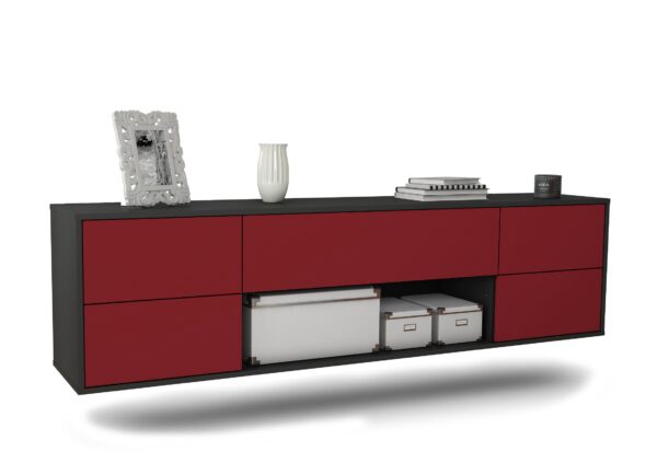 Lowboard Lincoln | hängend | Korpus Anthrazit | Front in Bordeaux | 180x49x35cm (BxHxT)