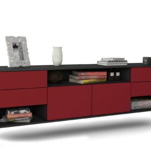 Lowboard Jersey City | hängend | Korpus Anthrazit | Front in Bordeaux | 180x49x35cm (BxHxT)