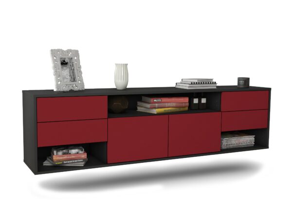 Lowboard Jersey City | hängend | Korpus Anthrazit | Front in Bordeaux | 180x49x35cm (BxHxT)