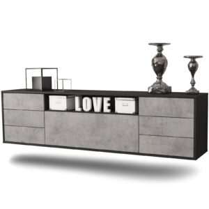 Lowboard New Orleans | hängend | Korpus Anthrazit | Front in Beton Optik | 180x49x35cm (BxHxT)