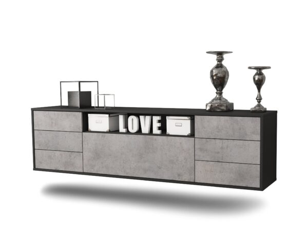 Lowboard New Orleans | hängend | Korpus Anthrazit | Front in Beton Optik | 180x49x35cm (BxHxT)