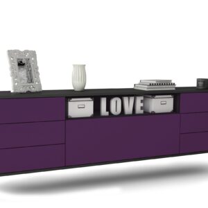 Lowboard New Orleans | hängend | Korpus Anthrazit | Front in Lila | 180x49x35cm (BxHxT)