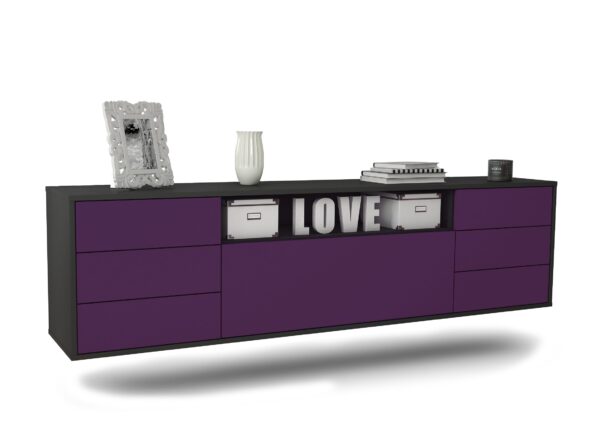 Lowboard New Orleans | hängend | Korpus Anthrazit | Front in Lila | 180x49x35cm (BxHxT)